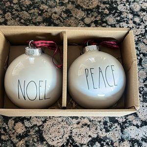 Rae Dunn Christmas 2 Ornaments "Noel & Peace" by Magenta Ceramic Cream Red